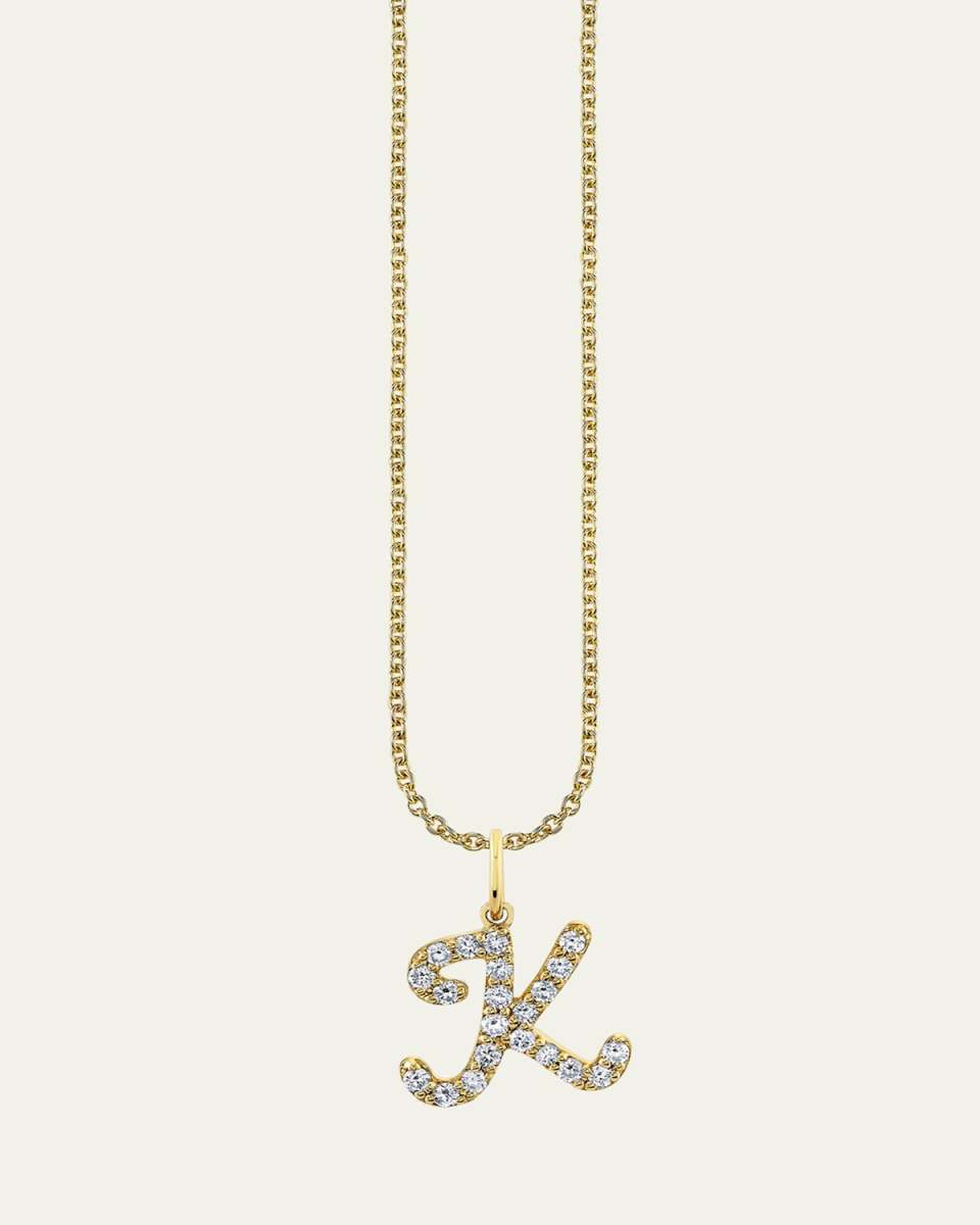 14K Yellow Gold Medium Diamond Pave Script Initial Charm, K